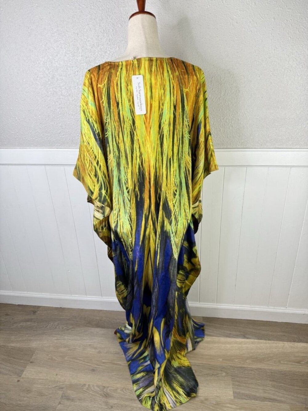 Soft Surroundings Kaftan Dress Womens Size L/XL Tall Feather Bright Colorful NEW - Picture 6 of 12